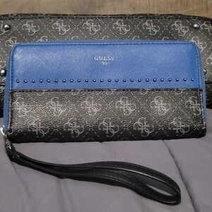 GUESS Blue and Black Stud-Accent Zip Wallet